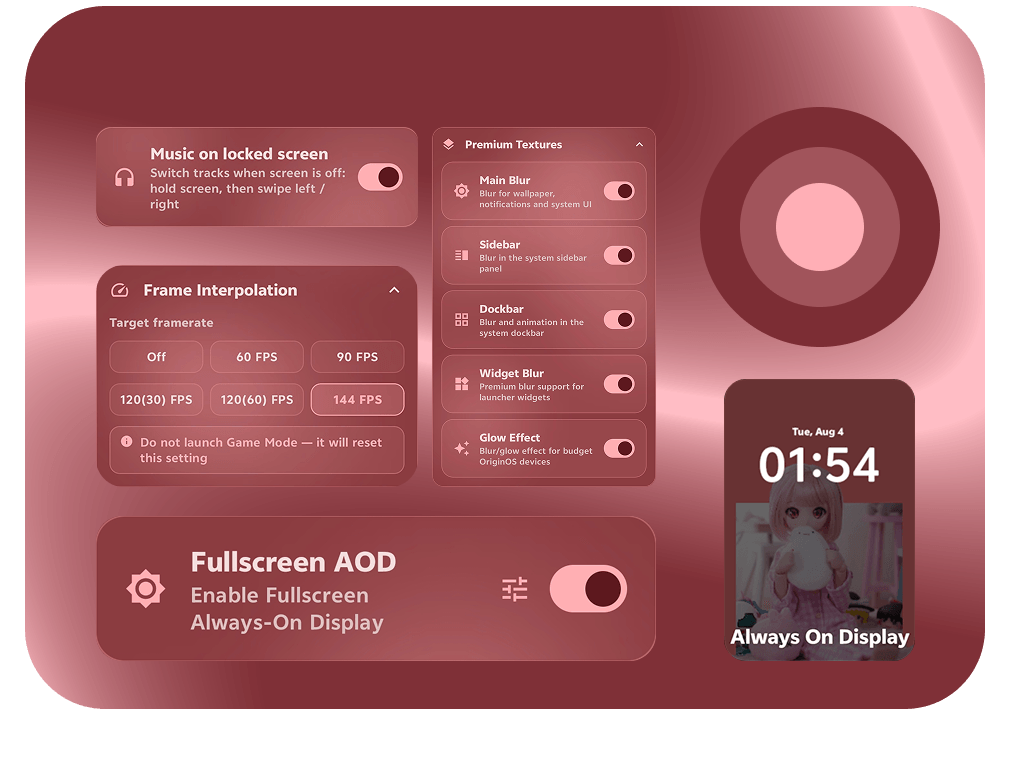 Demonstration of the Tweaks settings screen