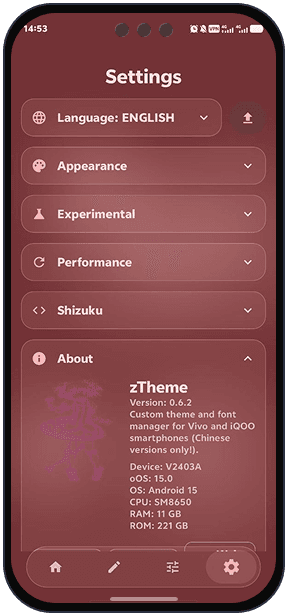 Phone with the zTheme theme library open